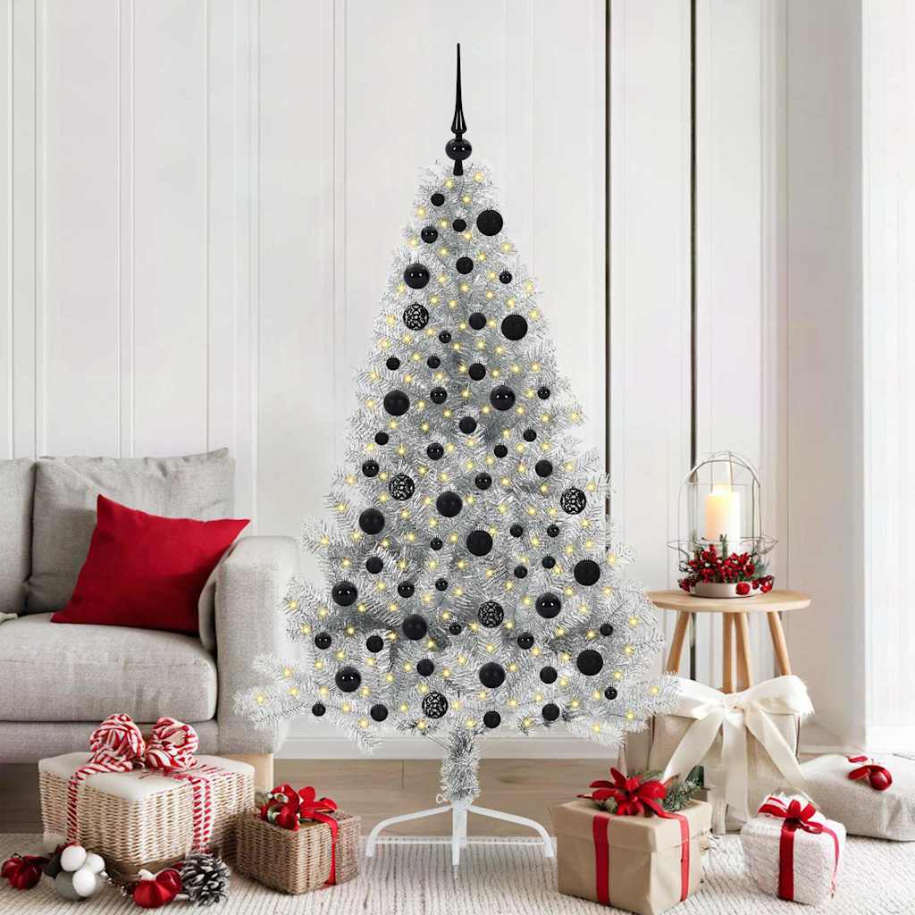 Albero di Natale artificiale con luci integrate Argento 180 cm