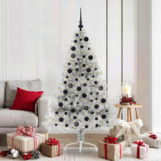 Albero di Natale artificiale con luci integrate Argento 180 cm