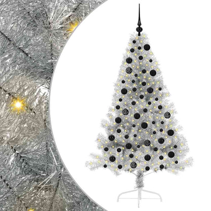 Albero di Natale artificiale con luci integrate Argento 180 cm