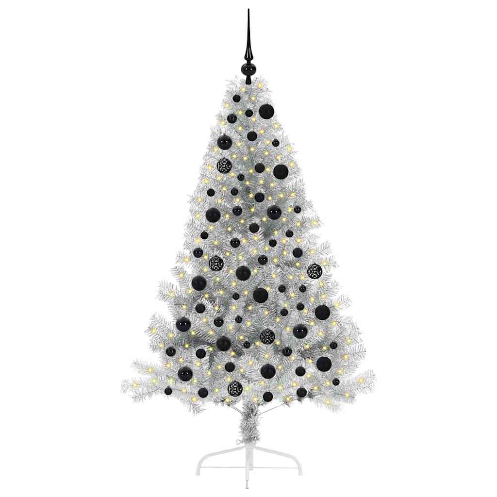 Albero di Natale artificiale con luci integrate Argento 180 cm