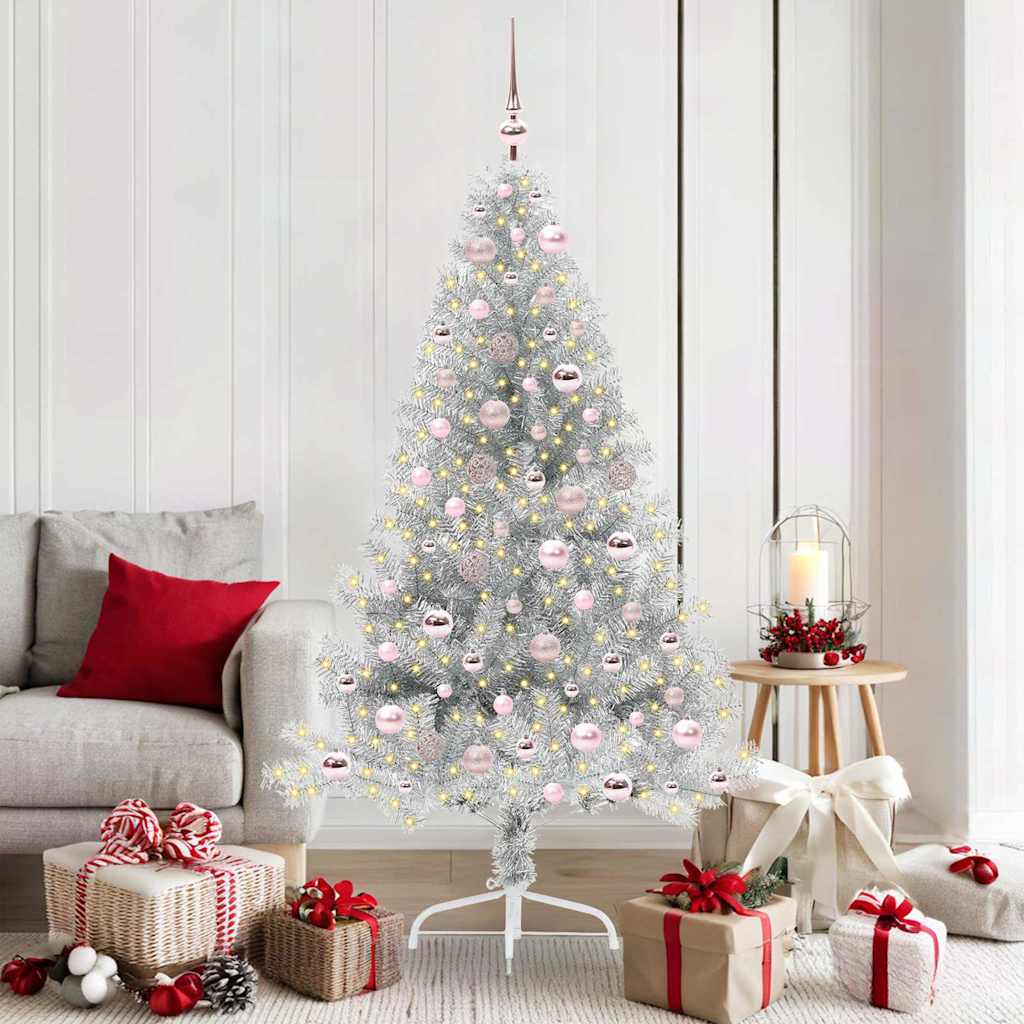 Albero di Natale artificiale con luci integrate Argento 180 cm