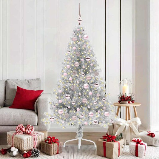 Albero di Natale artificiale con luci integrate Argento 180 cm