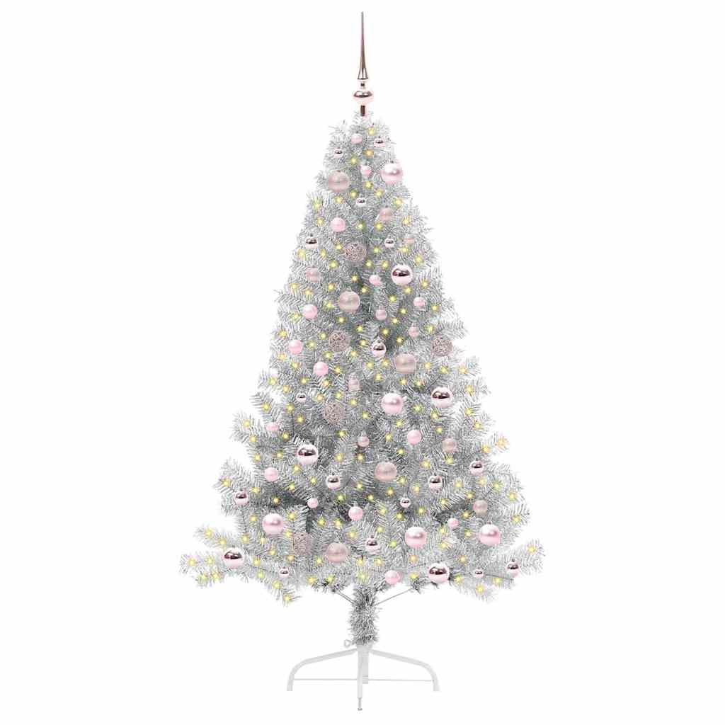 Albero di Natale artificiale con luci integrate Argento 180 cm