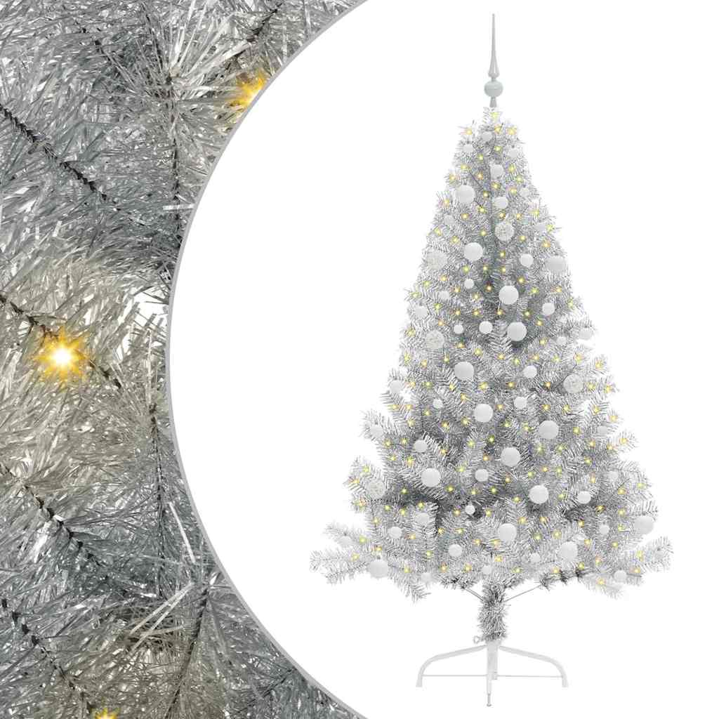 Albero di Natale artificiale con luci integrate Argento 180 cm