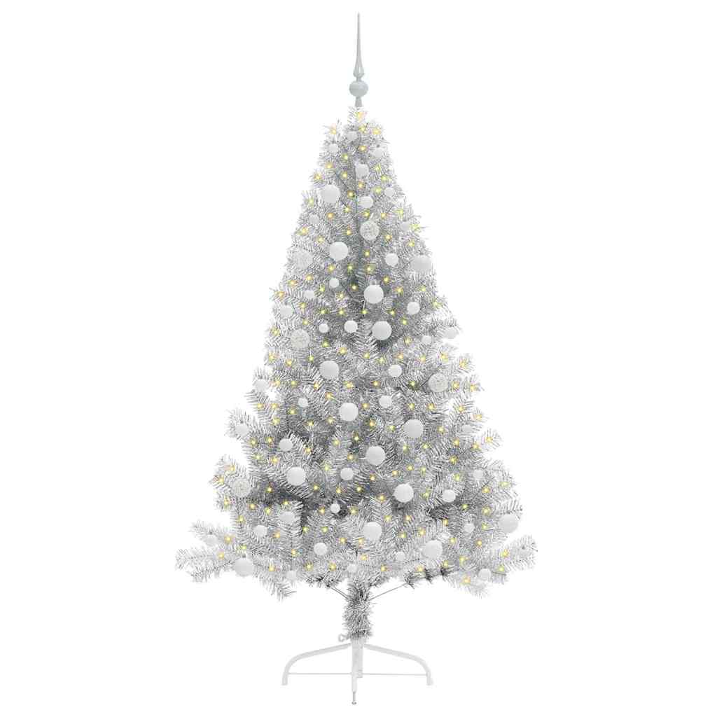 Albero di Natale artificiale con luci integrate Argento 180 cm