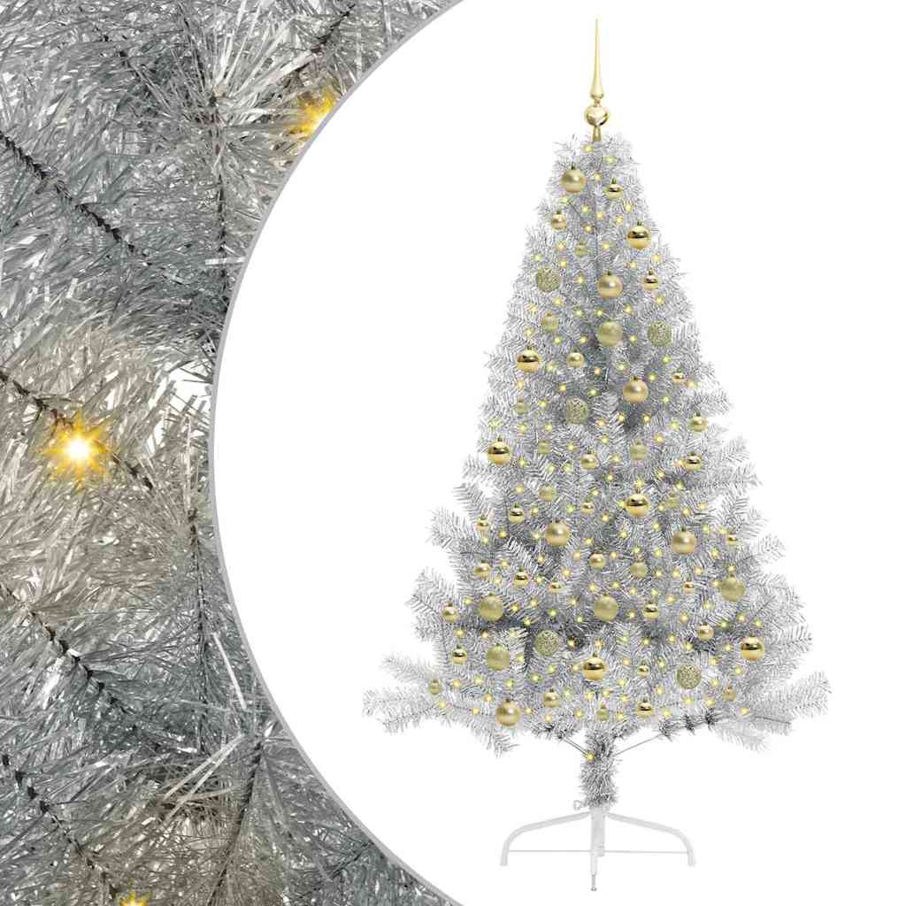 Albero di Natale artificiale con luci integrate Argento 180 cm