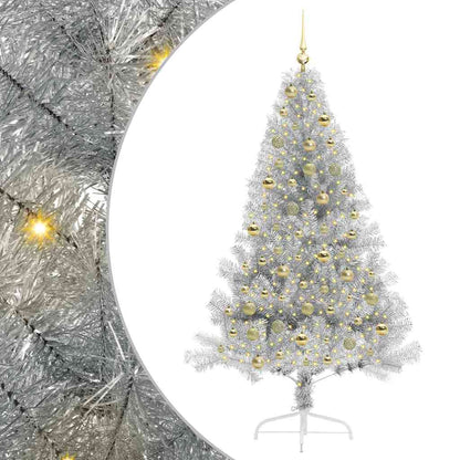 Albero di Natale artificiale con luci integrate Argento 180 cm
