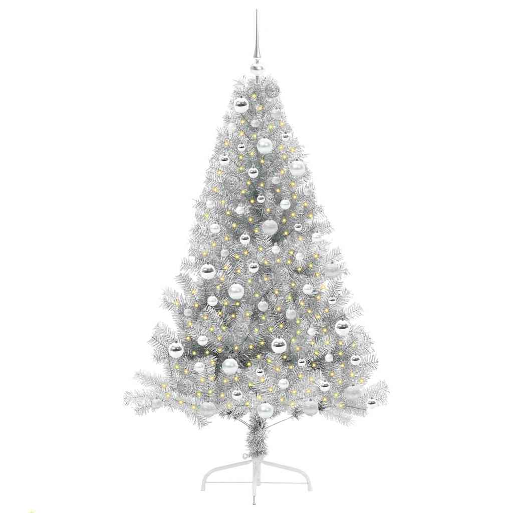 Albero di Natale artificiale con luci integrate Argento 180 cm