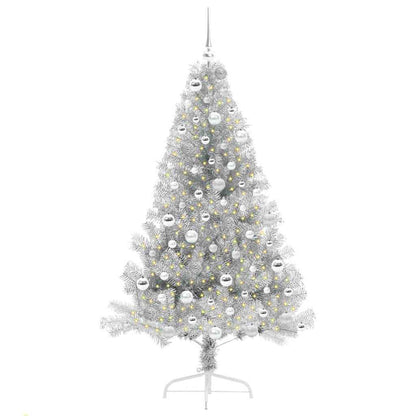 Albero di Natale artificiale con luci integrate Argento 180 cm