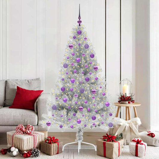 Albero di Natale artificiale con luci integrate Argento 180 cm
