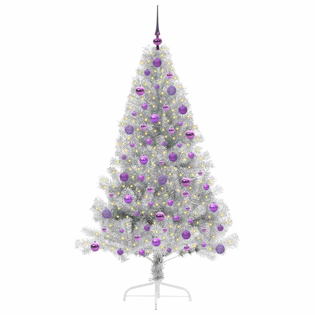 Albero di Natale artificiale con luci integrate Argento 180 cm