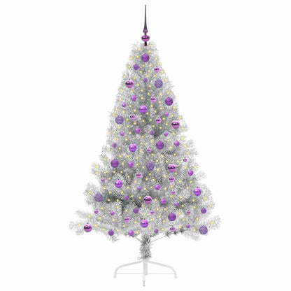 Albero di Natale artificiale con luci integrate Argento 180 cm