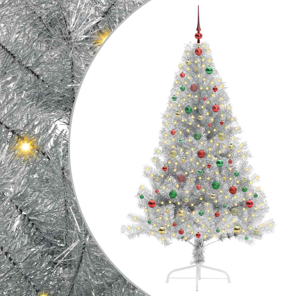 Albero di Natale artificiale con luci integrate Argento 180 cm