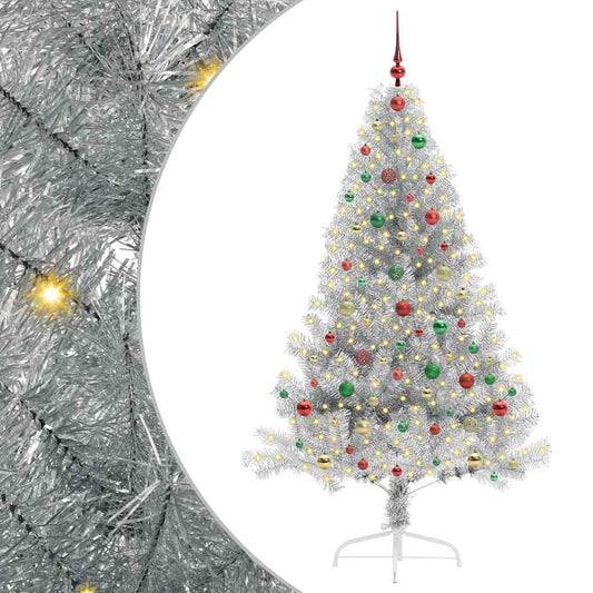 Albero di Natale artificiale con luci integrate Argento 180 cm