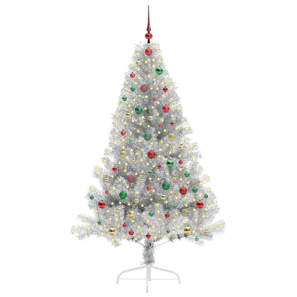 Albero di Natale artificiale con luci integrate Argento 180 cm