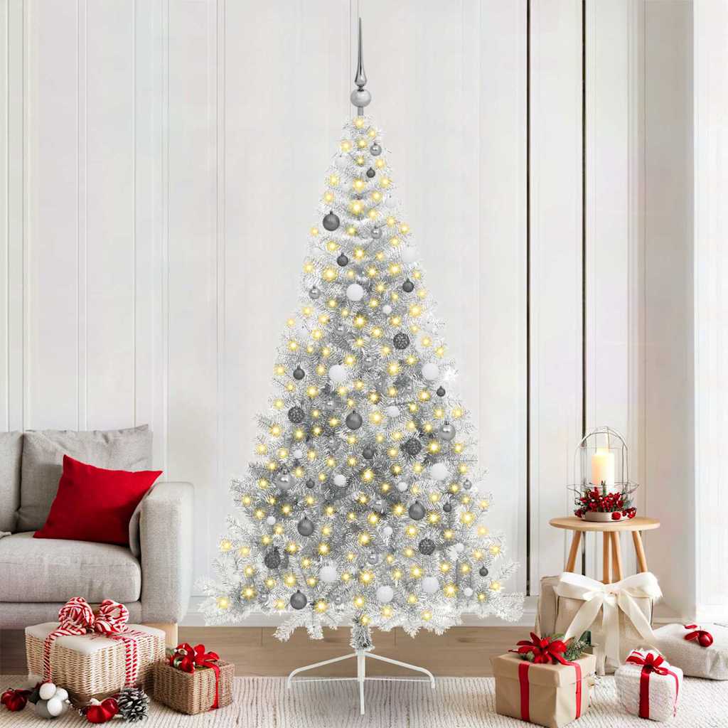 Albero di Natale artificiale con luci integrate Argento 210 cm