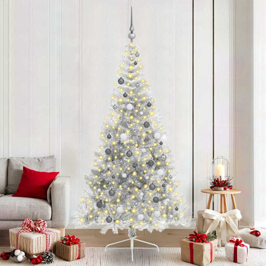 Albero di Natale artificiale con luci integrate Argento 210 cm