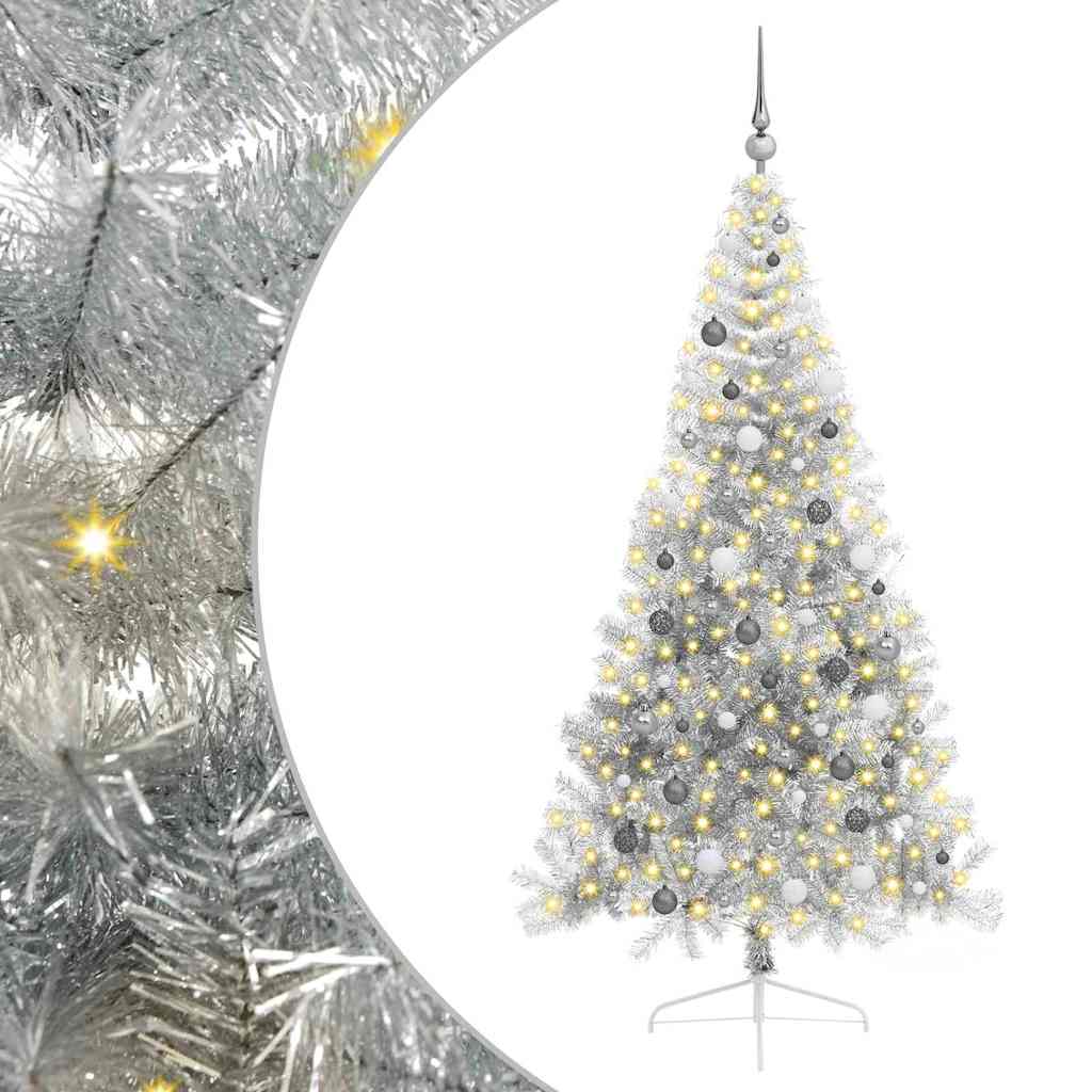 Albero di Natale artificiale con luci integrate Argento 210 cm
