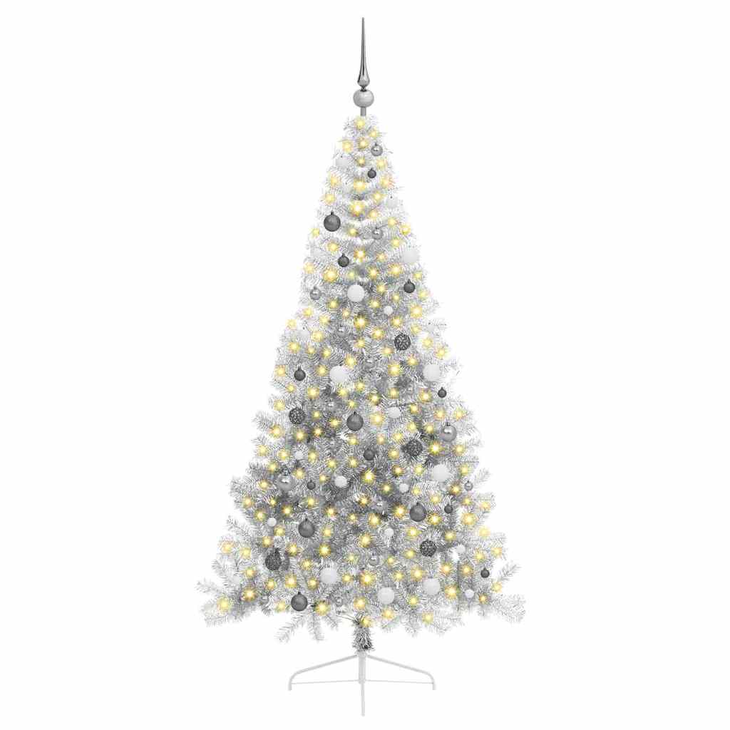 Albero di Natale artificiale con luci integrate Argento 210 cm