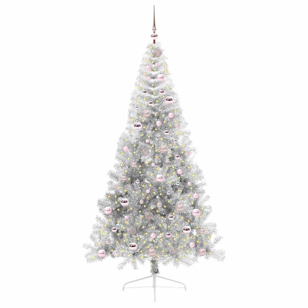 Albero di Natale artificiale con luci integrate Argento 210 cm
