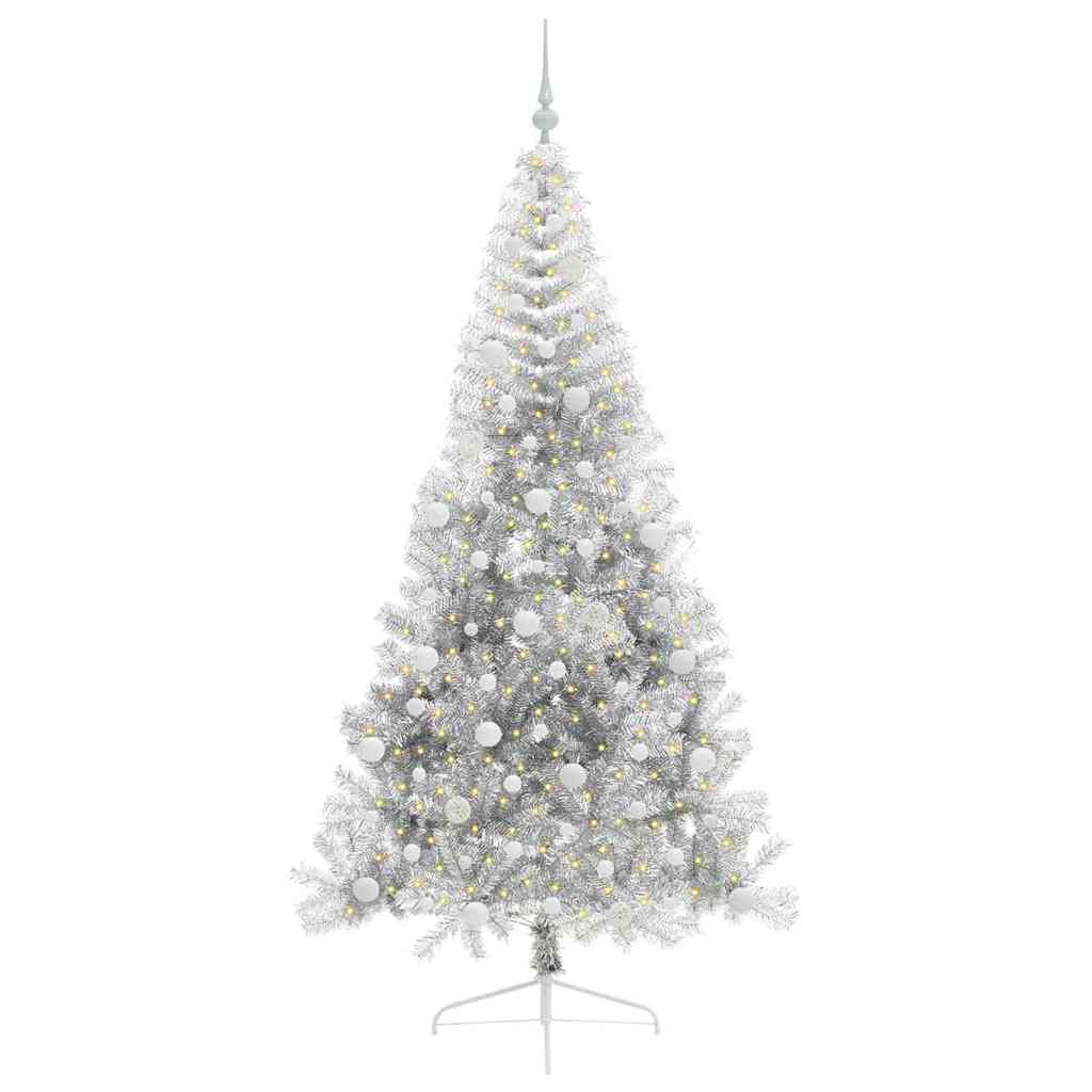 Albero di Natale artificiale con luci integrate Argento 210 cm