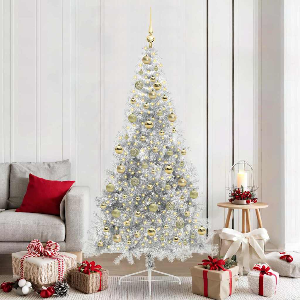 Albero di Natale artificiale con luci integrate Argento 210 cm