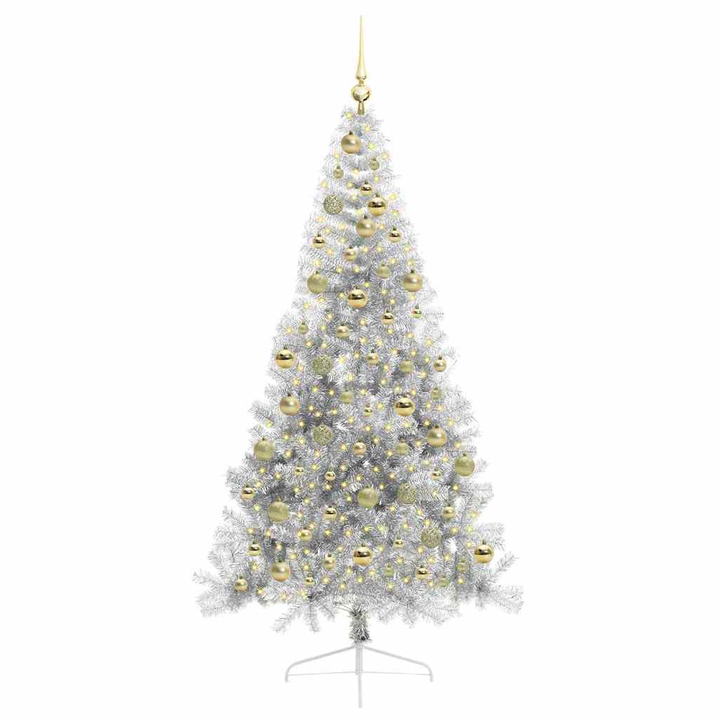 Albero di Natale artificiale con luci integrate Argento 210 cm