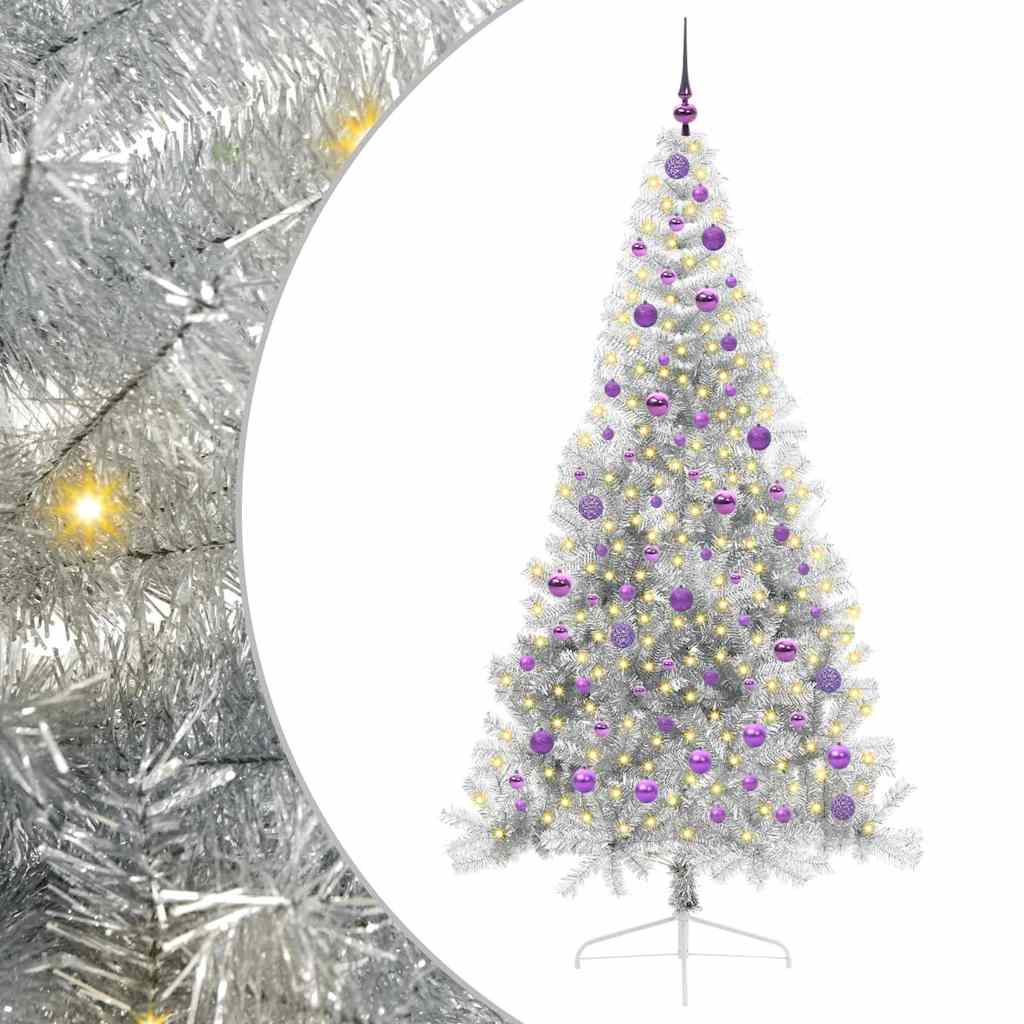 Albero di Natale artificiale con luci integrate Argento 210 cm