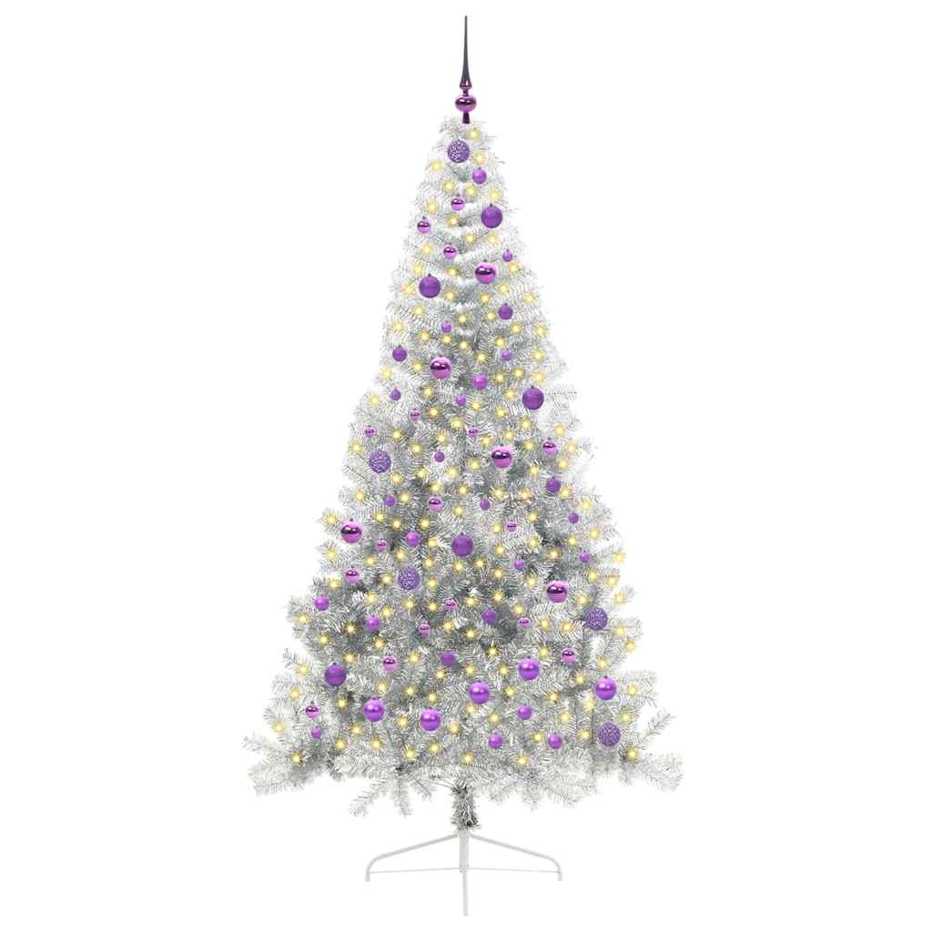 Albero di Natale artificiale con luci integrate Argento 210 cm