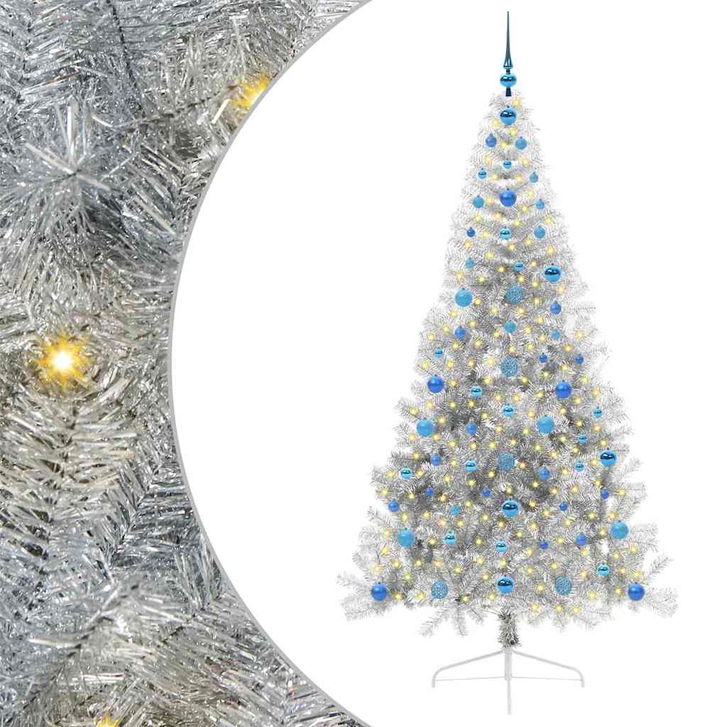Albero di Natale artificiale con luci integrate Argento 210 cm