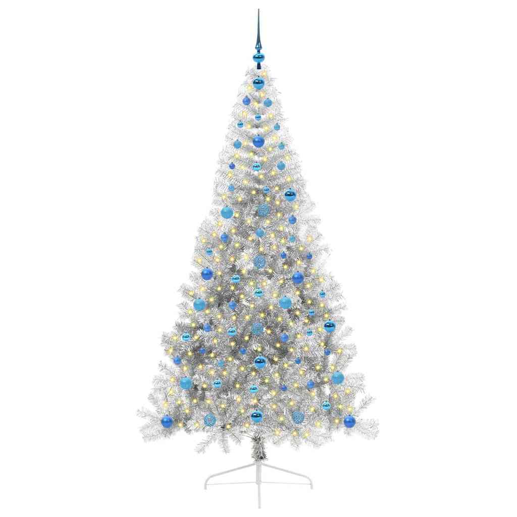 Albero di Natale artificiale con luci integrate Argento 210 cm
