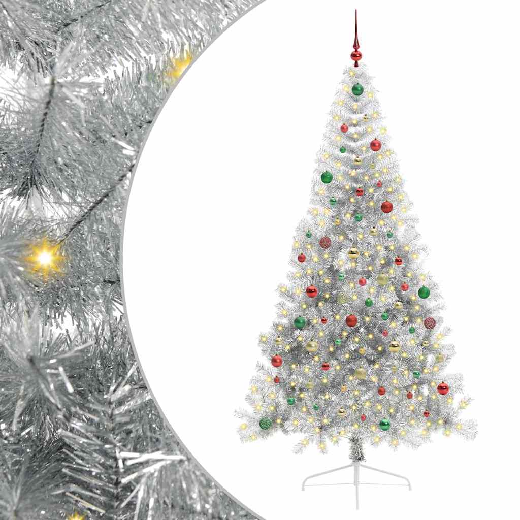 Albero di Natale artificiale con luci integrate Argento 210 cm