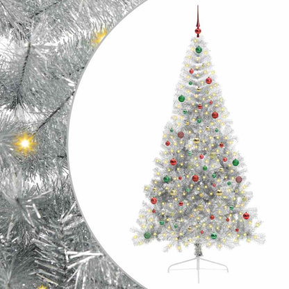 Albero di Natale artificiale con luci integrate Argento 210 cm