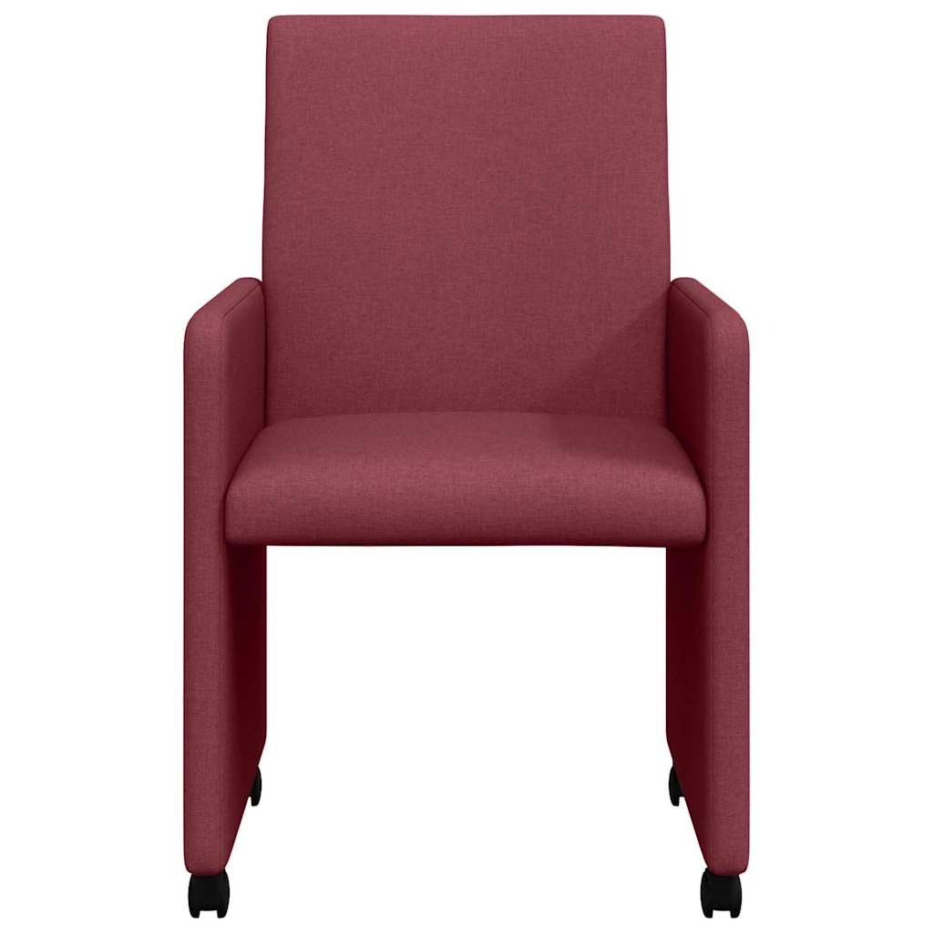 Sedie da Pranzo con Ruote 2 pcs Rosso vino 57 x 66 x 94 cm