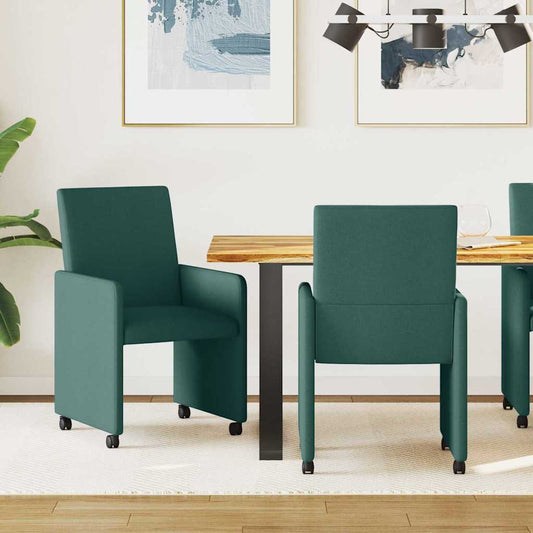 Sedie da Pranzo con Ruote 2 pcs Verde Scuro 57 x 66 x 94 cm | homemem39