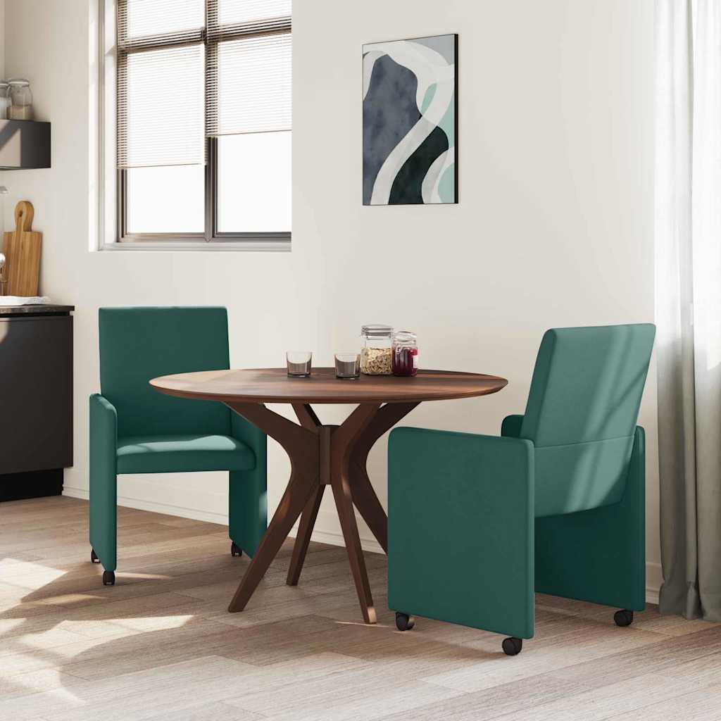 Sedie da Pranzo con Ruote 2 pcs Verde Scuro 57 x 66 x 94 cm