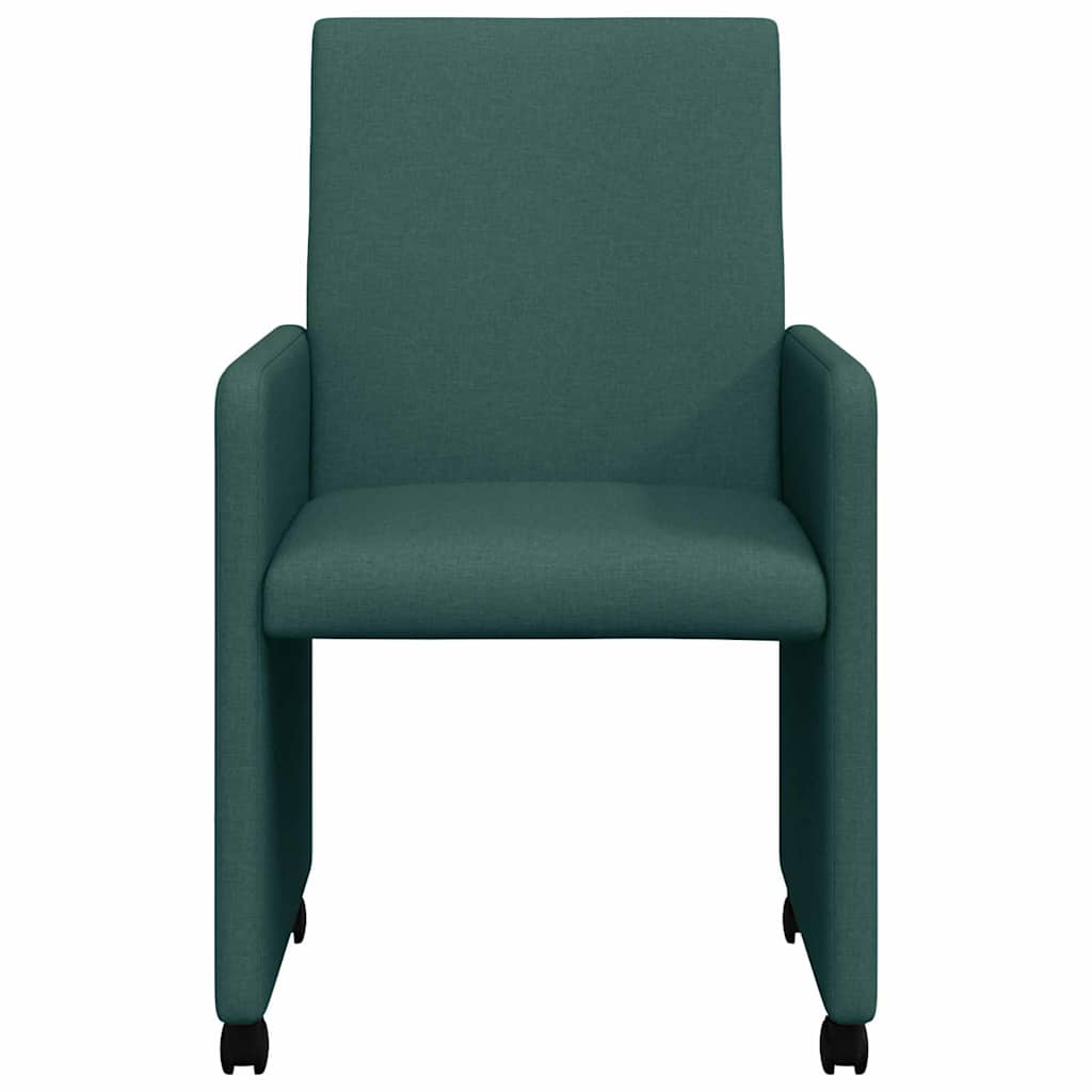 Sedie da Pranzo con Ruote 2 pcs Verde Scuro 57 x 66 x 94 cm