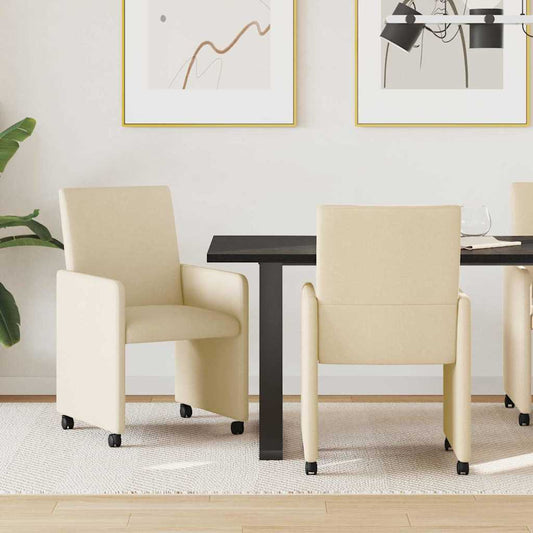 Sedie da Pranzo con Ruote 2 pcs Crema 57 x 66 x 94 cm Tessuto | homemem39