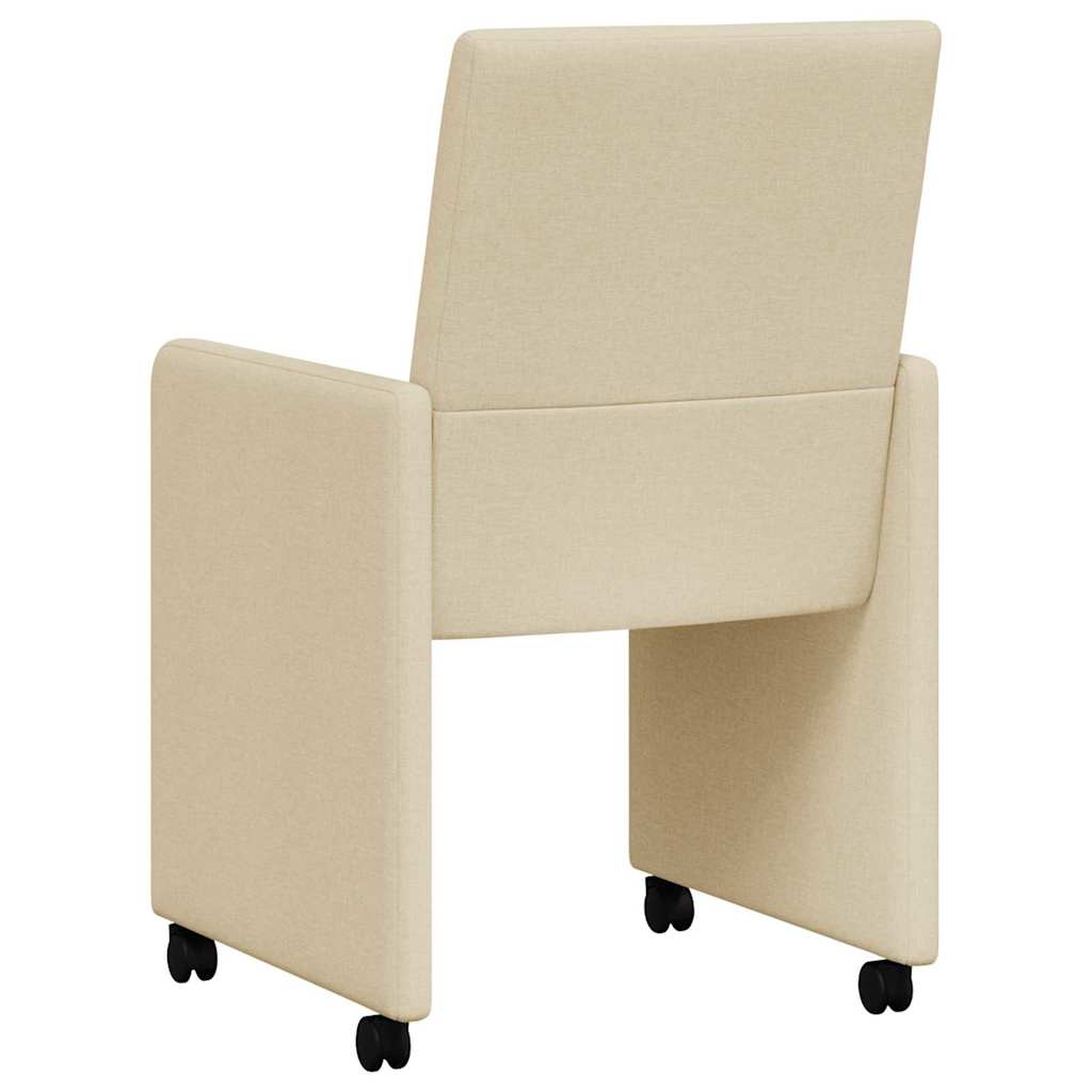 Sedie da Pranzo con Ruote 2 pcs Crema 57 x 66 x 94 cm Tessuto