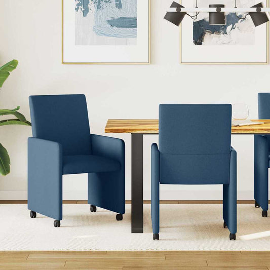 Sedie da Pranzo con Ruote 2 pcs Blu 57 x 66 x 94 cm Tessuto | homemem39