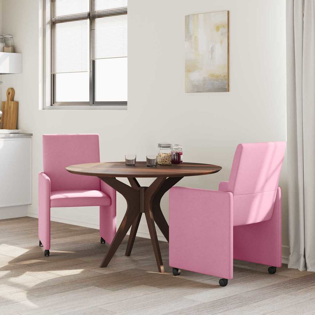 Sedie da Pranzo con Ruote 2 pcs Rosa 57 x 66 x 94 cm Tessuto
