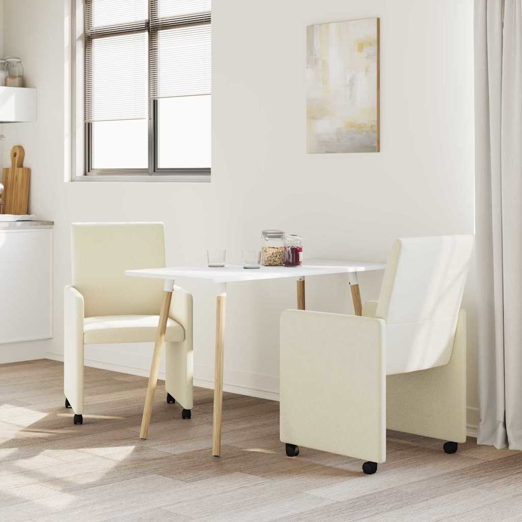 Sedie da Pranzo con Ruote con ruote 2 pcs Crema 57 x 66 x 94 cm