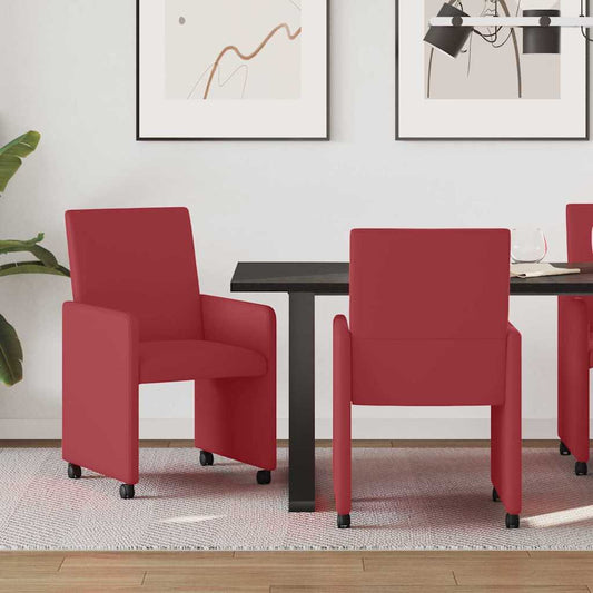 Sedie da Pranzo con Ruote 2 pcs Rosso vino 57 x 66 x 94 cm