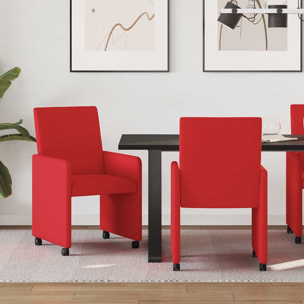 Sedie da Pranzo con Ruote con ruote 2 pcs Rosso 57 x 66 x 94 cm