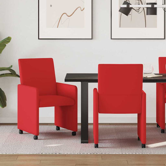 Sedie da Pranzo con Ruote con ruote 2 pcs Rosso 57 x 66 x 94 cm