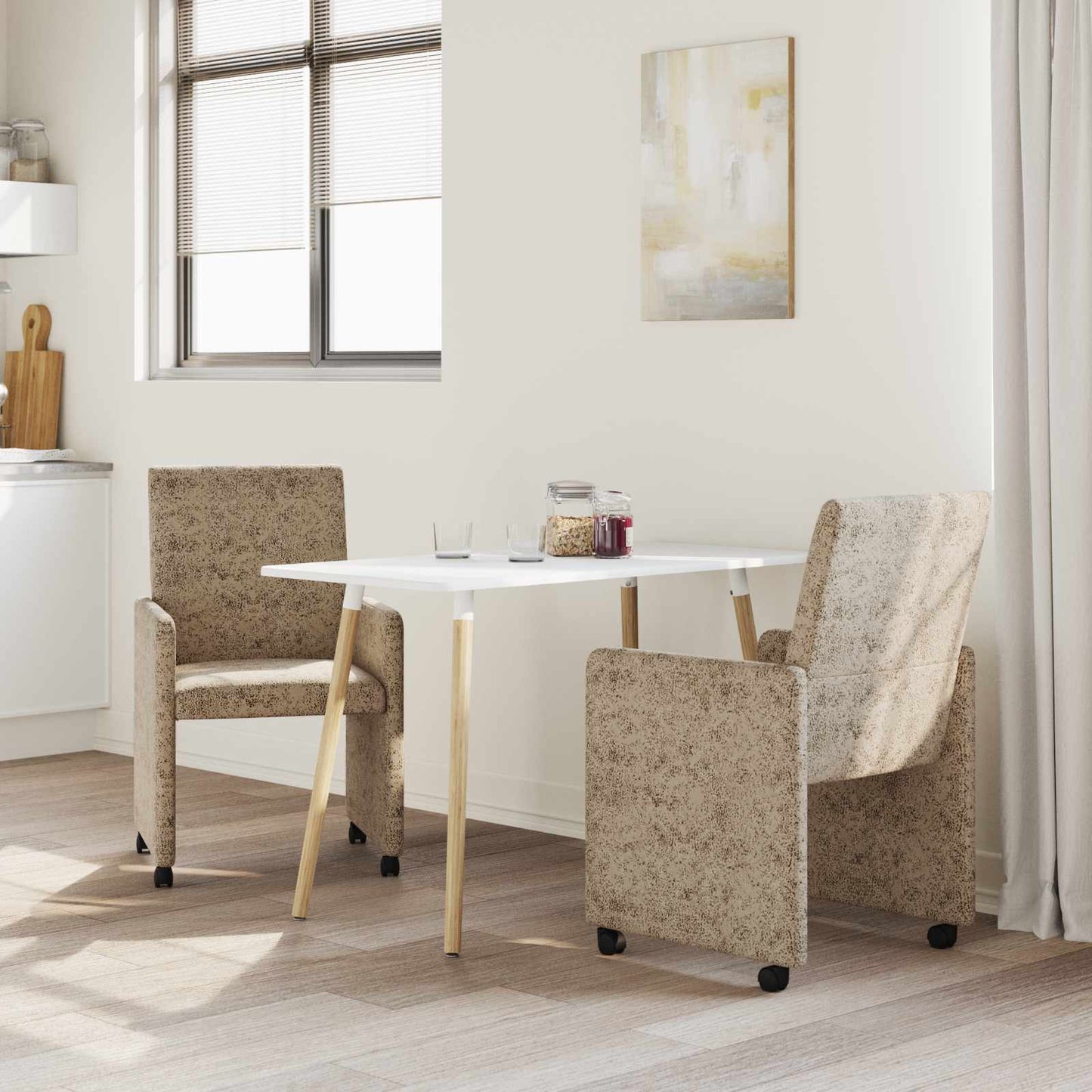Sedie da Pranzo con Ruote 2 pz Pelle scamosciata sintetica