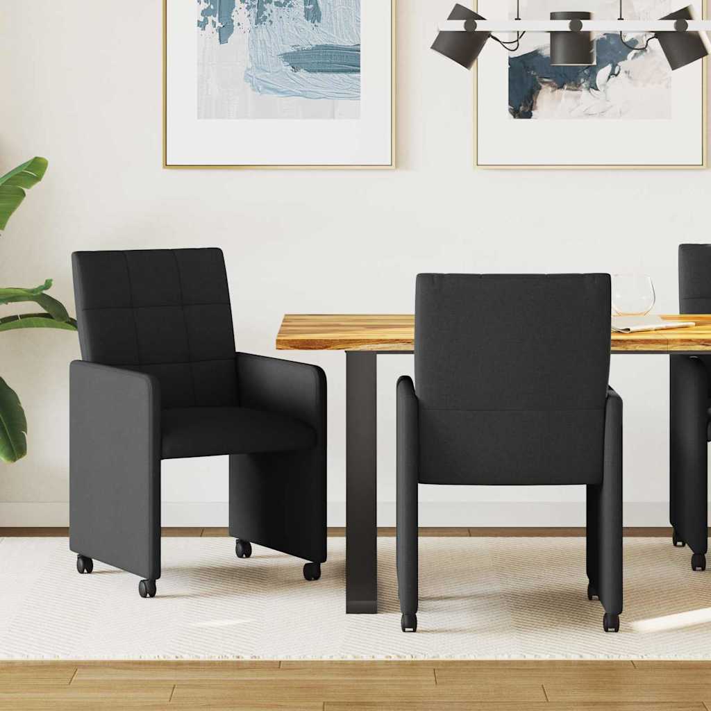 Sedie da Pranzo con Ruote 2 pcs Nero 58 x 65 x 94 cm Tessuto