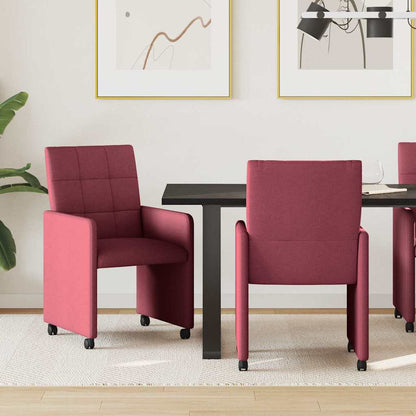 Sedie da Pranzo con Ruote 2 pcs Rosso vino 58 x 65 x 94 cm