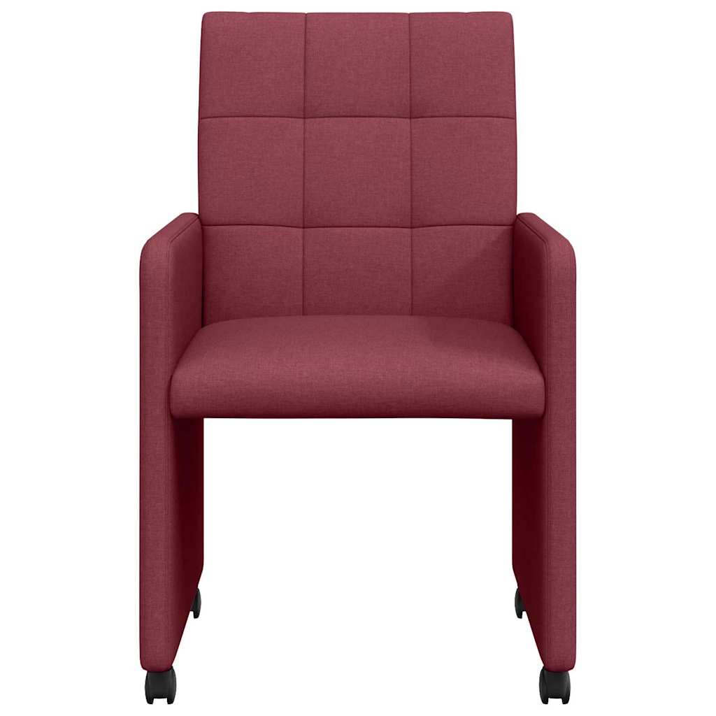Sedie da Pranzo con Ruote 2 pcs Rosso vino 58 x 65 x 94 cm