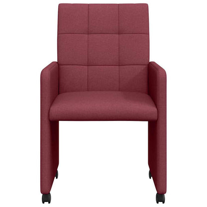 Sedie da Pranzo con Ruote 2 pcs Rosso vino 58 x 65 x 94 cm
